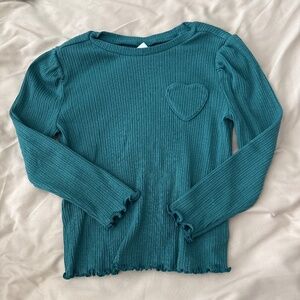 Old Navy Green Ribbed Heart Pocket Puff Sleeve Tee Size 5T
